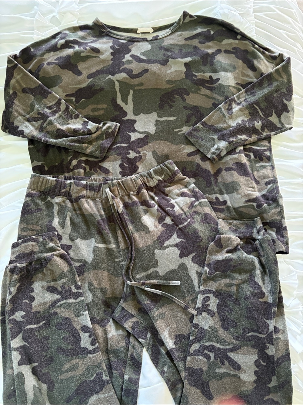 Olivia Rae Camouflage Pajama Set - Olive, Brown, Black